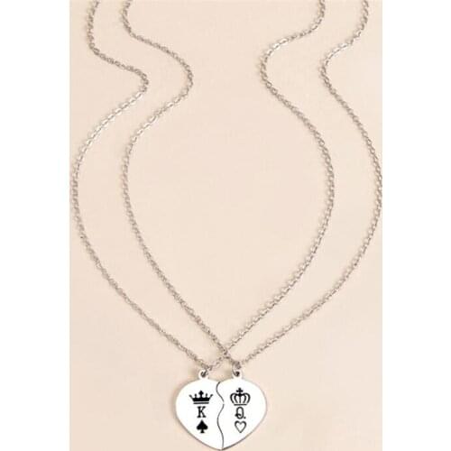 Romantic Lover King And Queen Stainless Steel Pendant Necklace Silver Color Heart-Shaped Necklace Couple Jewelry Gifts