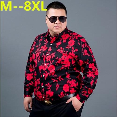 10XL 8XL 6XL 5XL 4XL autumn flower printed long sleeve shirts men camisa male Loose flower shirts vintage Linen Casual Men Shirt