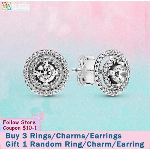 Smuxin 925 Sterling Silver Stud Earring Sparkling Double Halo Stud Earrings Cubic Zirconia Stud Earrings Women Earrings