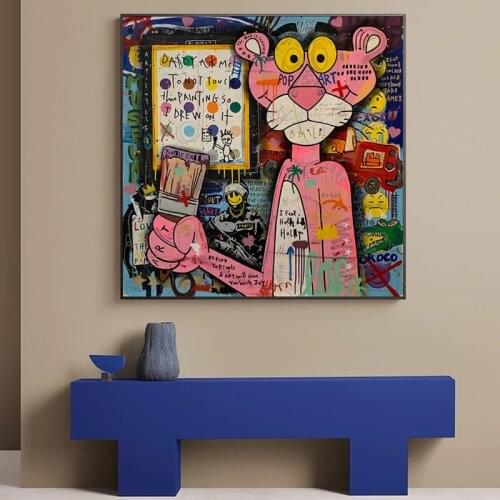 Modern Abstract Graffiti Art Canvas Painting Funny Pink Leopard Posters and Prints Wall Art Pictures for Living Room Home Decor