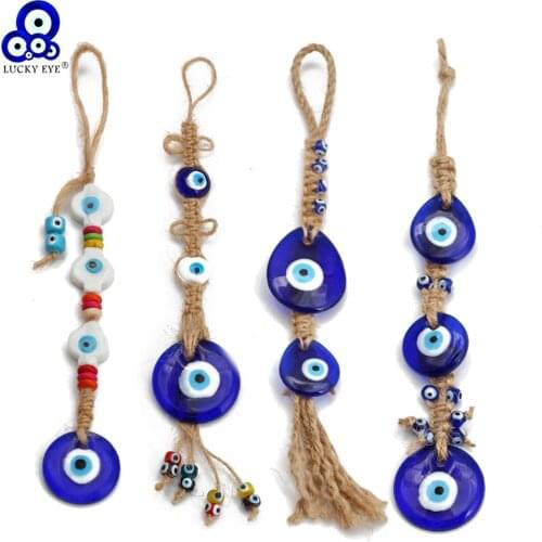 Lucky Eye Glass Blue Turkish Evil Eye Pendant Wall Hanging Multi Color Bead Handmade Decoration for Home Living Room Car BE254
