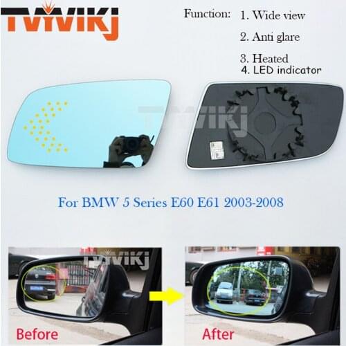 TVYVIKJ Side rearview mirror blue glass lens with LED Indicate light For BMW 5 Series E60 E61 2003-2008 Wide view Anti glare