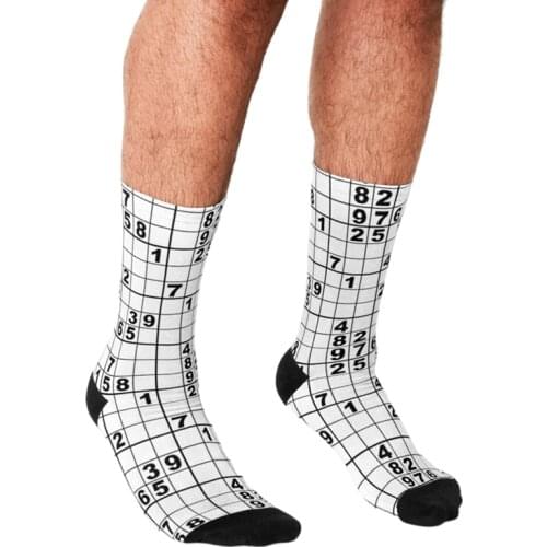 Funny Men socks black white Sudoku pattern Printed hip hop Men Happy Socks cute boys street style Crazy novelty Socks for men