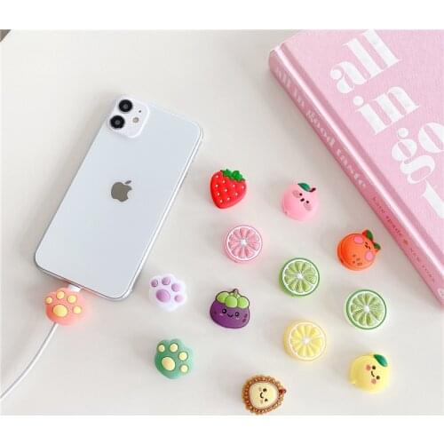 Funny Cartoon Charging Cable Protector Cover For Mobile Phone USB Cable Data line Cute Fruit Portable case For iphone Cable