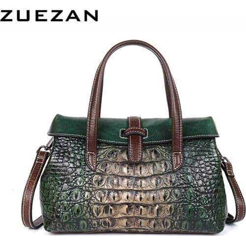 Crocodile Skin Pattern,Women Genuine Leather Handbag, Retro Vegetable Tanned Leather, LY004