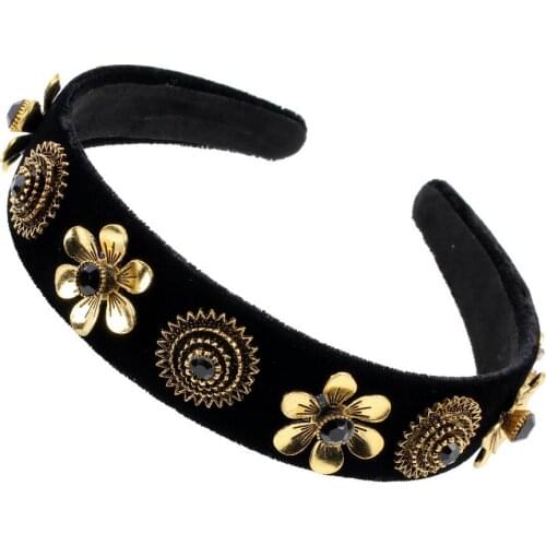 Black Bead Vintage Alloy Metal Flower Hairbands for Women Fashion New Star Statement Black Band Statement Headband Accessories