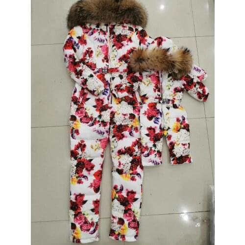 FLOWER super fur 2019 Winter jumpsuit women white duck down jumpsuit Womens ski suit down twinset outdoor suit outerwear