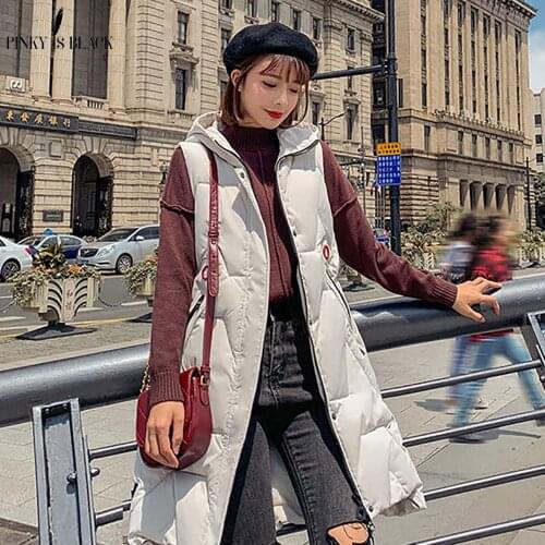 PinkyIsBlack Winter Vest Women Jacket Slim Hooded Winter Coat Women Long Parkas 2019 Moda Mujer Invierno Female Winter Waistcoat