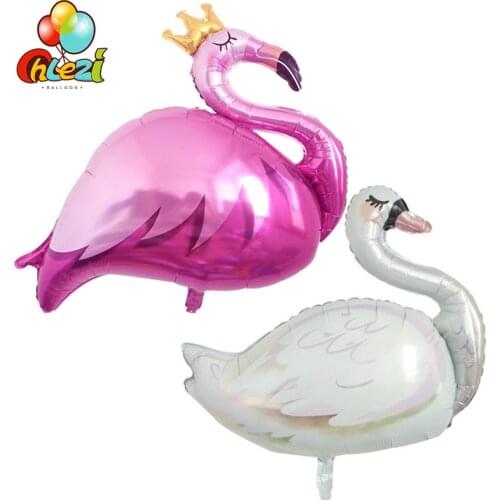 1pcs white swan balloon flamingo Crown ballons happy Birthday Party Decorations baby shower girl animals Coconut cactus globos