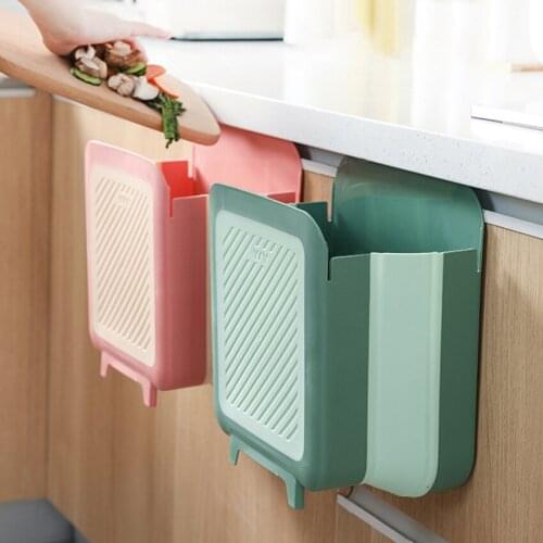1Pc Creative Folding Kitchen Cabinet Garbage Can Wall Mounted Waste Bins Rubbish Container Hanging Trash Bin Bathroom Trash Can