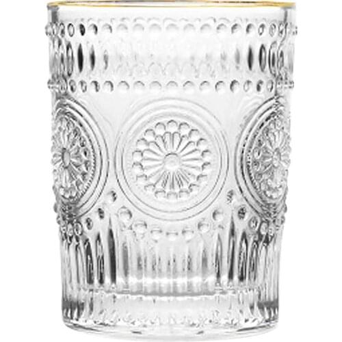 260/380ml Vintage Sunflower Engraved Gilded Glass Cup Coffee Wine Clear Mug wine glasses coffee mug a cup canecas glass cup Cup