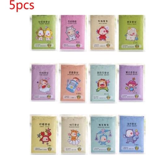 5Pcs 12 Flavors Home Fragrance Sachet Bag Natural Grain Scented Wardrobe Deodorant Air Freshener Colorful Printed Package 6x9cm