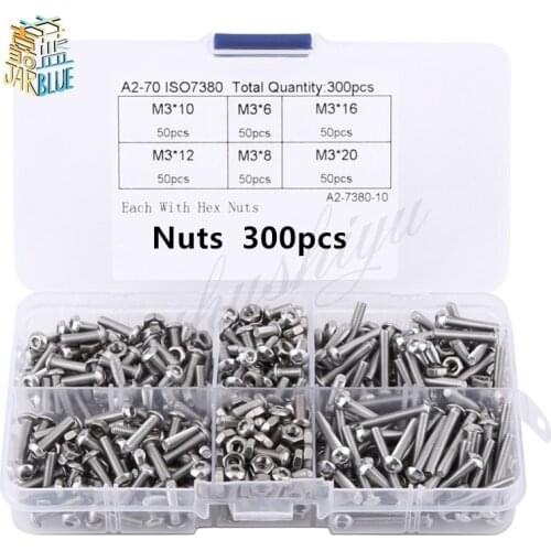 600Pcs/set M3 Screws Nuts Set Stainless Steel Hex Socket Button Head Screws Nuts Assortment Kit Fastener Hardware With Box