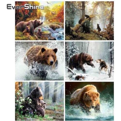 EverShine 5D Diamond Embroidery Bear Rhinestone Cross Stitch Diamond Painting Full Square Animal Picture Mosaic Kit Wall Decor