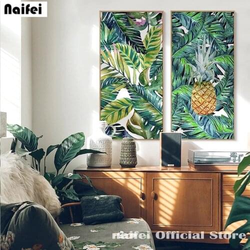 5D DIY Diamond Painting Nature Green Leaf Plants Wall Art Cross Stitch Diamond Embroidery Palm Tree Cactus Picture Room Decor