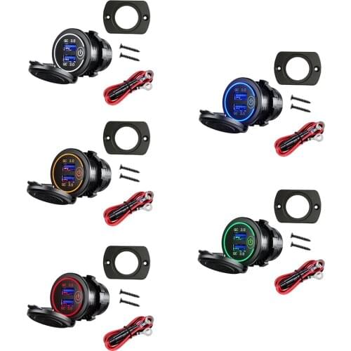 Automotive Dual USB Charger Socket Charge USB Outlet Power Adapter with Wires for Car Boat Marine Motorcycle ATV Truck