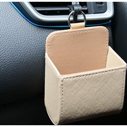 Car Organizer Hanging Phone Holder Air Vent Dashboard Outlet Storage Bag Box Case Trash PU Leather Car Styling Auto Accessories