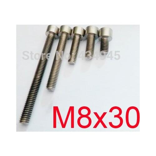 Free Shipping 30pcs M8 x 30 M8 Thread Diameter 30mm Length Hex socket head cap Ti screw Gr2 cup head Titanium bolts