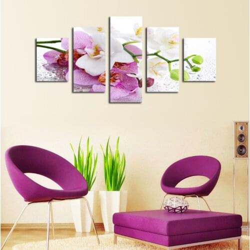 Unframed 5 Panels Nature Purple Flower Canvas Print Oil Painting Modern Canvas Wall Art for Wall Decor Home Decoration Artwork