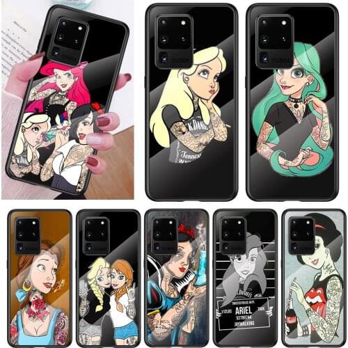 Tempered Glass Cover Disney Tattoo princess For Samsung Note 20 Ultra Note 10 Lite Plus 5G Note 8 Note 9 Phone Case
