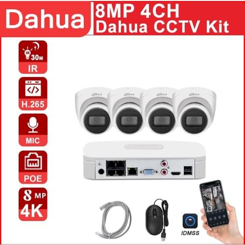 Dahua 4CH CCTV kit POE NVR 4K 8MP NVR4104-P-4KS2 IP Camera IPC-HDW2831T-AS-S2 4CH Easy installtion Motion detection APP P2P