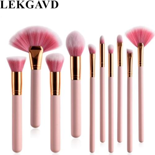 LEKGAVD Wood 4/10 PcsPro fessional Makeup Brushes Set Powder Foundation Eyeshadow Cosmetics Tool Soft Nylon Hair Eyebrow Brush