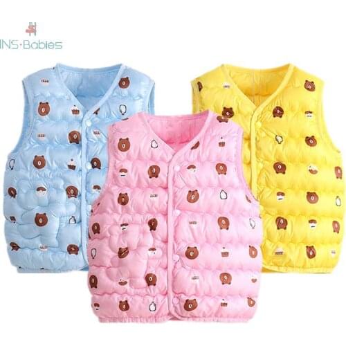 Girls Cartoon Vests kids clothes autumn Children Sleeveless Down Vests baby girls Jackets animals Coats for boy 2y-6y infants