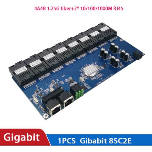 Gigabit Ethernet switch Ethernet Fiber Optical Media Converter 2RJ45 Port & 8Port 1.25G SC 10/100/1000M PCBA board 2 pieces