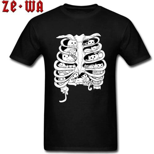 Funny Black T-Shirts Little Cats Group On The Skeleton Anatomy Organ Structure Picture Tshirt For Men Cotton Crew Neck Summer
