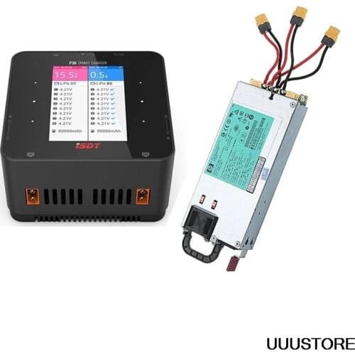 ISDT P30 1000WX2 30AX2 Dual Channel 2-8S Battery Balance Charger for RC Drone w/ 1200W 100A XT60 Power Supply and Parallel Cable
