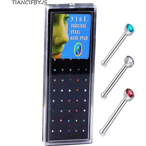 TIANCIFBYJS Free Shipping Stainless Steel Wholesale 40pcs/box Body Jewelry Nose Piercing Ball Women lNostril Nose Ring Nose Stud