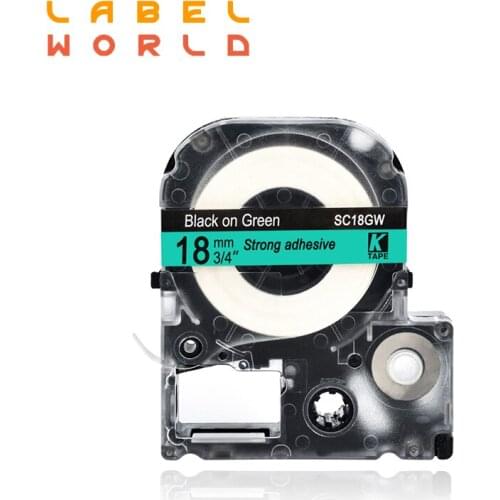 18mm EPSON label tape black on green typewriter label tapes compatible for kingjim label maker LW-300 lw400 epson label printer