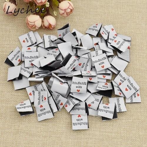 Lychee 100pcs Polyester Clothing Labels Handmade With Love Heart DIY Craft School Bag Pants Decoration Cloth Markers