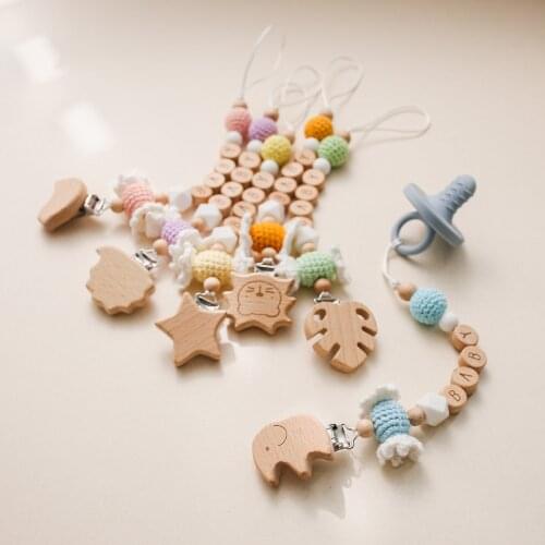 Lovely Crochet Candy Beads Pacfier Chain Clip Baby Wooden Personalized Dummy Nipple Holder Toys Childrens Goods Newborn Gifts