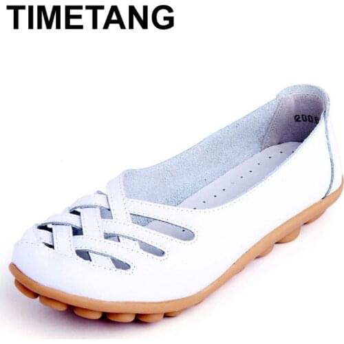 TIMETANG Mama summer genuine leather women shoes lady flats woman sandals female ballet dance shoes woman loafers moccasins
