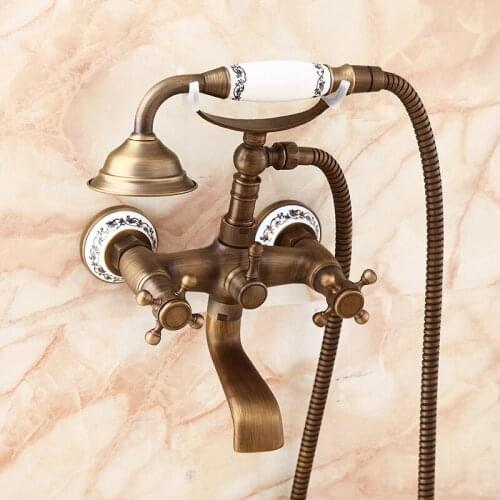 3 Style Copper shower faucet set rainfall shower head, Bathroom shower set antique brass, Wall mount shower faucet mixer tap