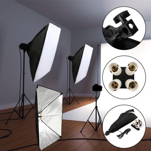Pro Photo Studio Equipment Soft Box Kit 50x70cm Softbox Photo Box + Four-capped Lamp Holder with 4Pcs 45W Bulbs for Photographic