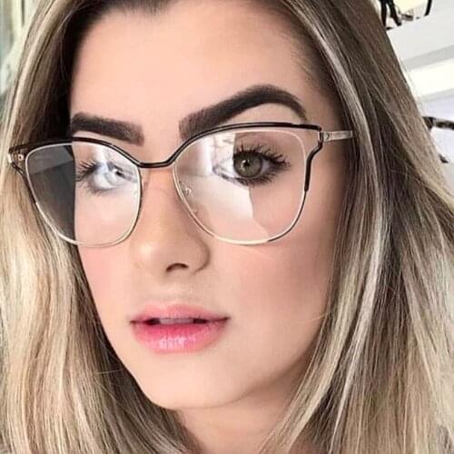 New Vintage Metal Cat Eye Glasses Frame Women Fashion Hollow Anti-blue Transparent Eyeglasses Female Spectacles Oculos Feminino
