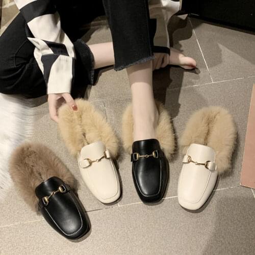 Autumn winter warm fur slippers 2020 new fashion Baotou Muller shoes rabbit fur casual shoes women furry slippers slides women
