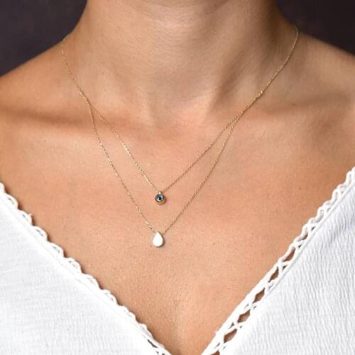 Symbol Gold Gold Drop Eye Necklace With Double Chain Trendy Bijoux Delicate Minimal Design New Fashion Gift for Women Best