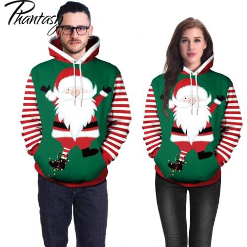 Phantasy Christmas Hoodies Santa Claus Printed Hoodie Couple Hooded Sweatshirt Jacket Popular Xmas Party Outwear for Women Men