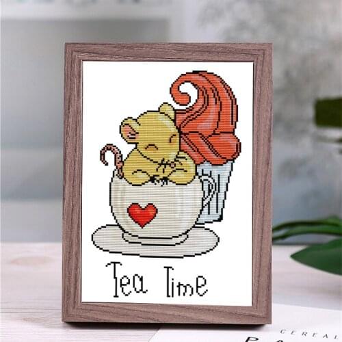 Needlework Aida Cross Stitch The mouse and the cup Counted Printed On Canvas 14CT 11CT Home Decoration DIY DMC Handmade Crafts