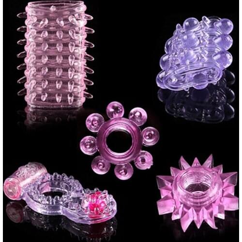 OLO 5Pcs Soft Silicone Cock Ring Penis Sleeve Elastic Vibrating Rings Time Delay Ejaculation Penis Extender Sex Toys for Men