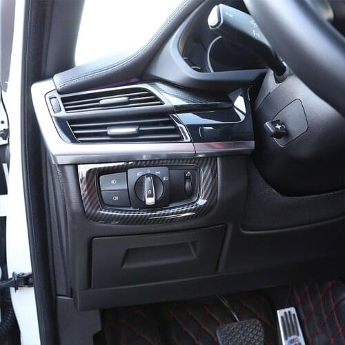 Carbon Fiber Style Headlight Switch Decoration Frame Trime For BMW X5 F15 2014-2018 Car Accessories