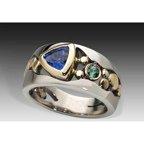 Huitan Vintage Hollow-out Band Ring Evening Dance Party Accessories Green Stone Graceful Two Tone Rings Jewelry for Mother Gift