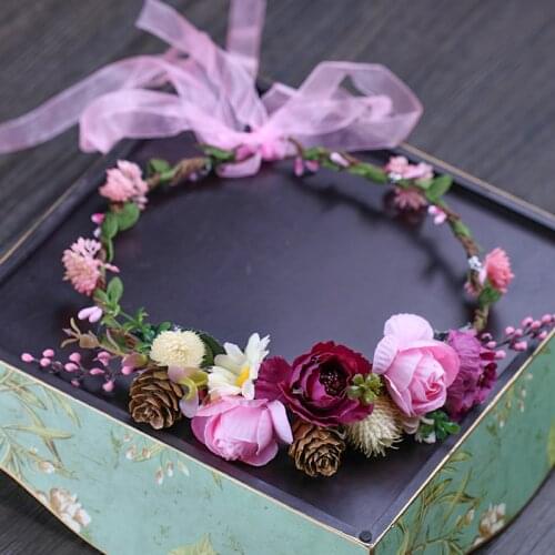1 Pcs Woman Artificial Flower Headband Rose Flower Crown Wedding Party Bridesmaid Wedding Hair Accessories Flower Garland Wreath