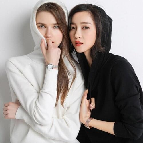 2019 New Fall Winter Girls Knit Pullover Women Wool Hooded Sweater High Street Candy Women Render Knit Jumper Knitwear Tops 1150