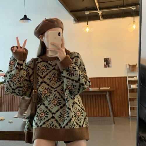 Winter Thicken pullovers Sweater Women New O-Neck Long Sleeve Print Sweaters Loose Korean Casual Fashion Knitted Tops Female