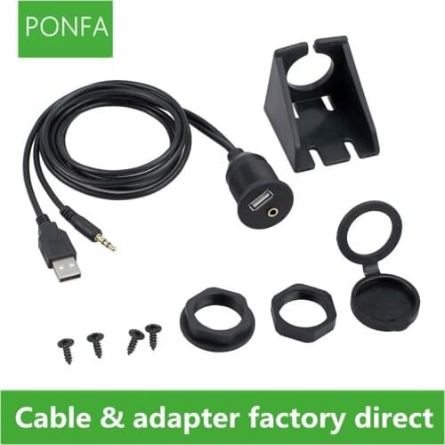 1M/2M USB & 3.5mm 1/8 Aux Audio Extender Cable Flush Mount/Dash Mount/Panel Mount Cable for Car/Boat and Motorcycle