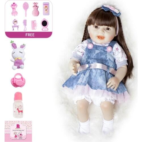 18"48CM Full Body Hair Toy Doll Bebe Reborn Soft Silicone Realistic Toys for Children Baby Smooth Vinyl Body Lovely Baby